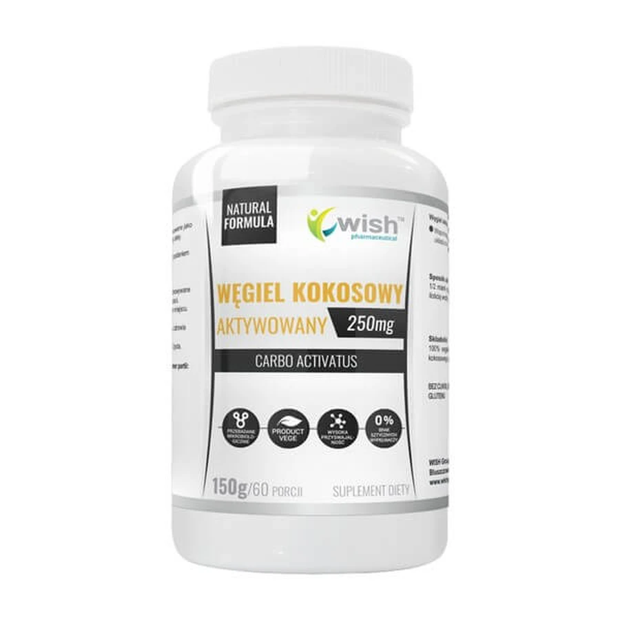 Wish Geactiveerde kokosnootkool, 250 mg, poeder, 150 g