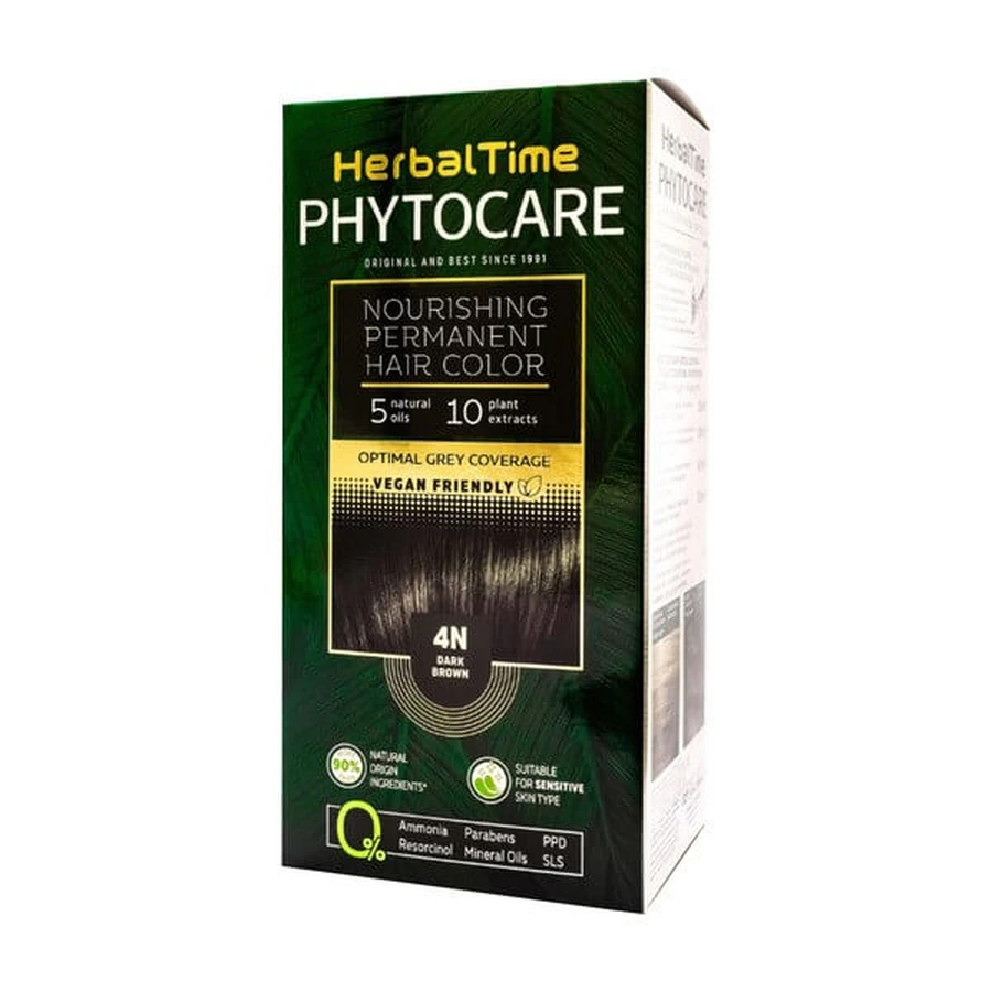 Herbal Time Phytocare, farba do włosów 4N, dark brown, 130 ml: ceny i cechy