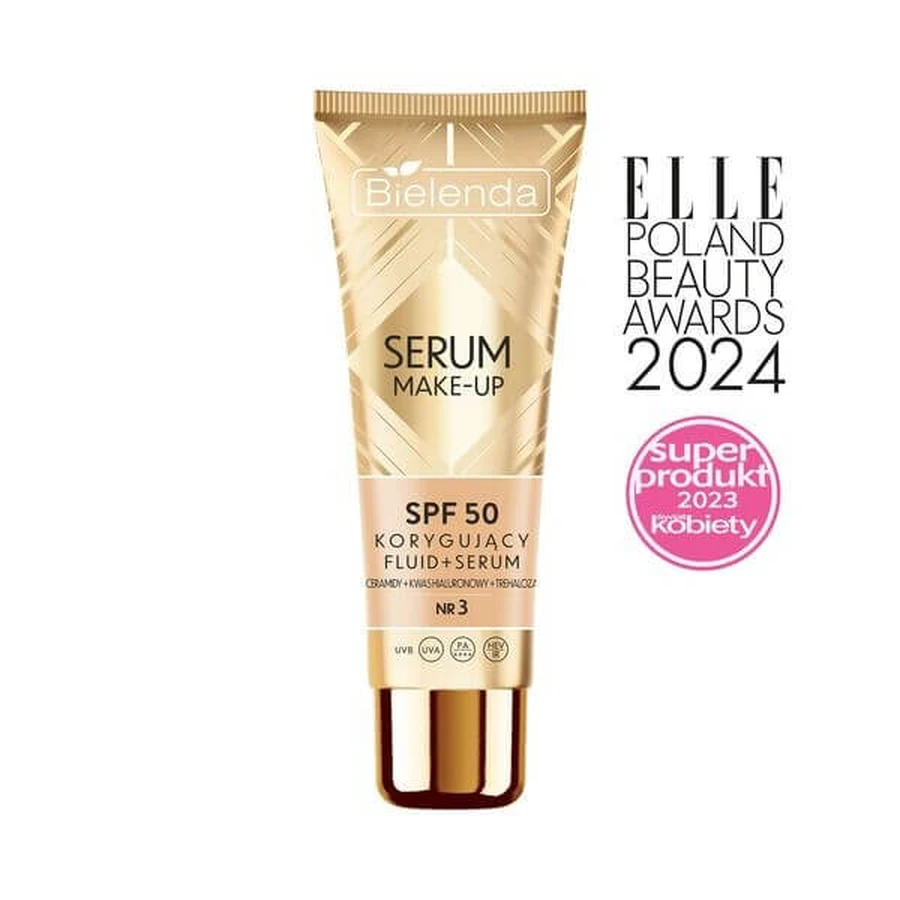 Bielenda Serum Make-up, fluide correcteur+sérum SPF50 pour tous types de peau, No. 3, 30 g