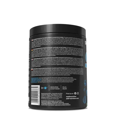 Skill Nutrition Pre-Workout, powder, blue raspberry flavor, 400 g