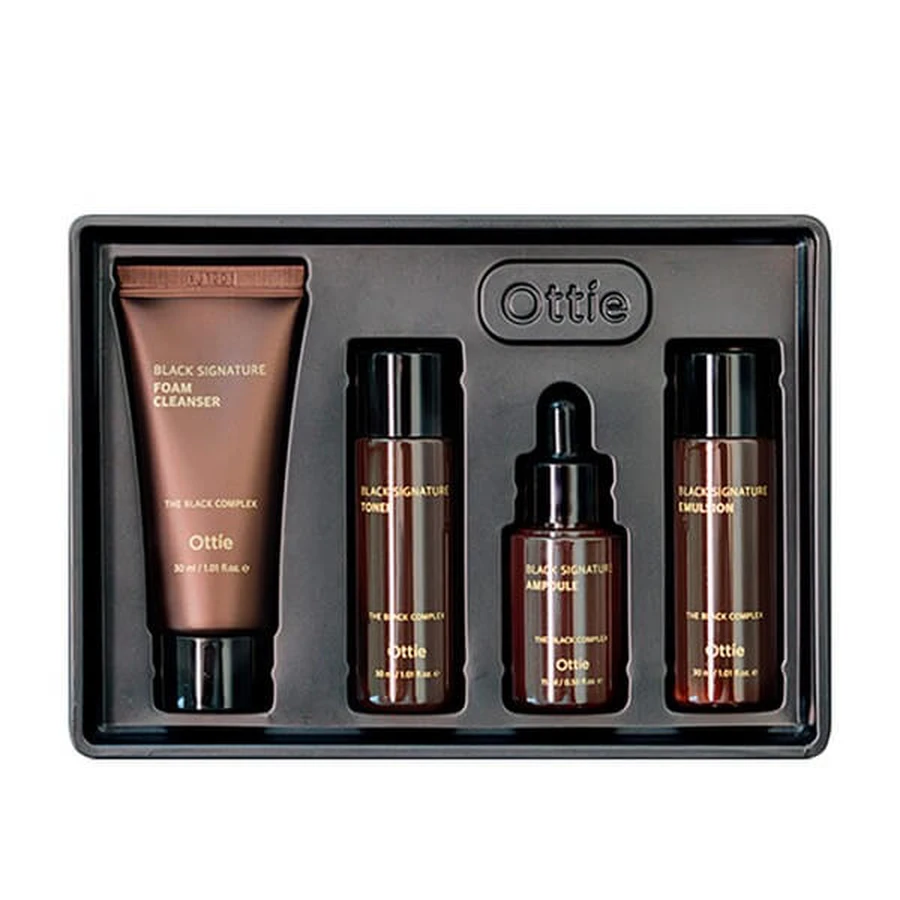 OTTIE Black Signature Miniature Set, mature skin care set with snail mucus, 3 x 30 ml + 15 ml