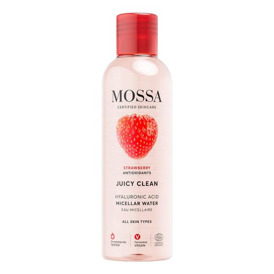 Mossa, agua micelar con ácido hialurónico y extracto de fresa 3en1, 200 ml