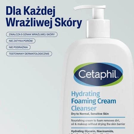 Cetaphil Hydrating Foaming Cream Cleanser, cream facial cleansing foam, 236 ml