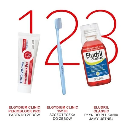 Set Eludril Classic, collutorio, 500 ml + Elgydium Clinic Perioblock Pro, dentifricio, 50 ml