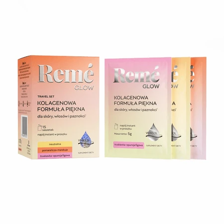 Reme Glow Collagen Beauty Formula Travel Set, pliculețe cu pudră, diferite arome, 15 buc.