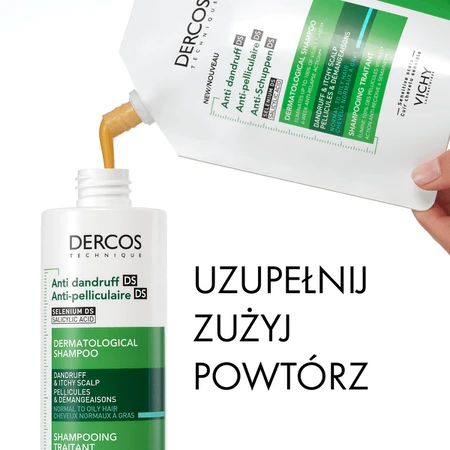 Set Vichy Dercos DS, Anti-Schuppen-Shampoo, normales und fettiges Haar, 390 ml + Nachfüllpackung, 390 ml