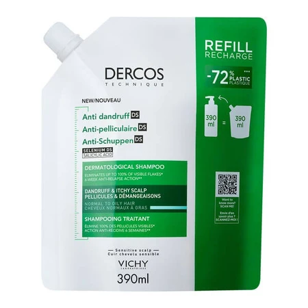 Set Vichy Dercos DS, Anti-Schuppen-Shampoo, normales und fettiges Haar, 390 ml + Nachfüllpackung, 390 ml
