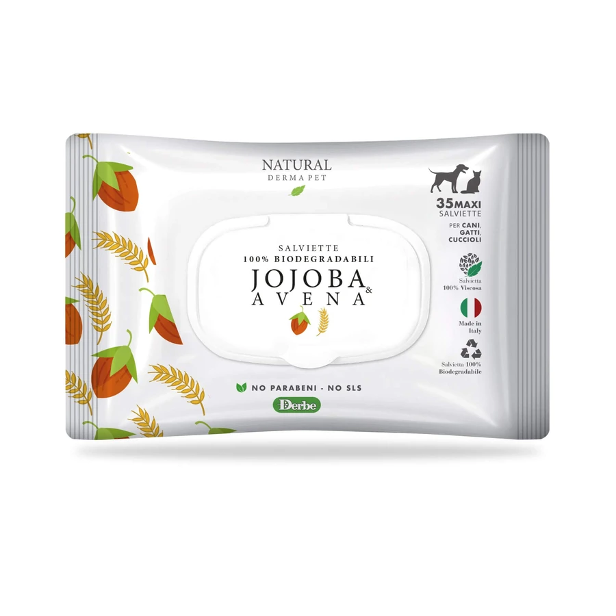 NATURAL DERMA HUISDIER GEURENDE REINIGINGSDOEKJES CF. (35 STUKS) JOJOBA & HAVER