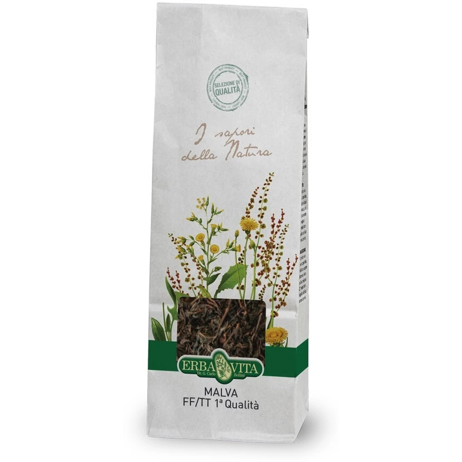 Tisane de fleurs et feuilles de mauve coupées 50g Erbavita