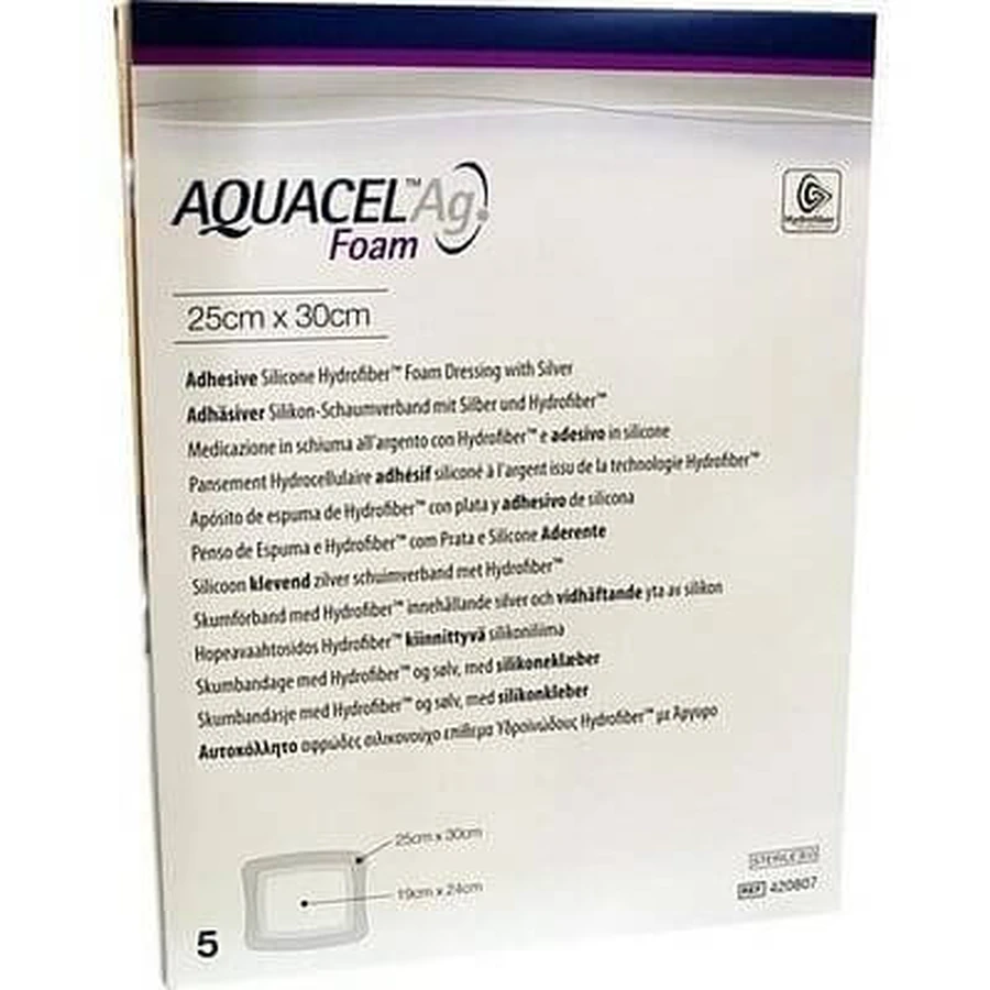Medicazione Sterile In Schiuma Di Poliuretano Idrocellulareaquacel Ag Foam Adesiva 25x30 Cm 5 Pezzi