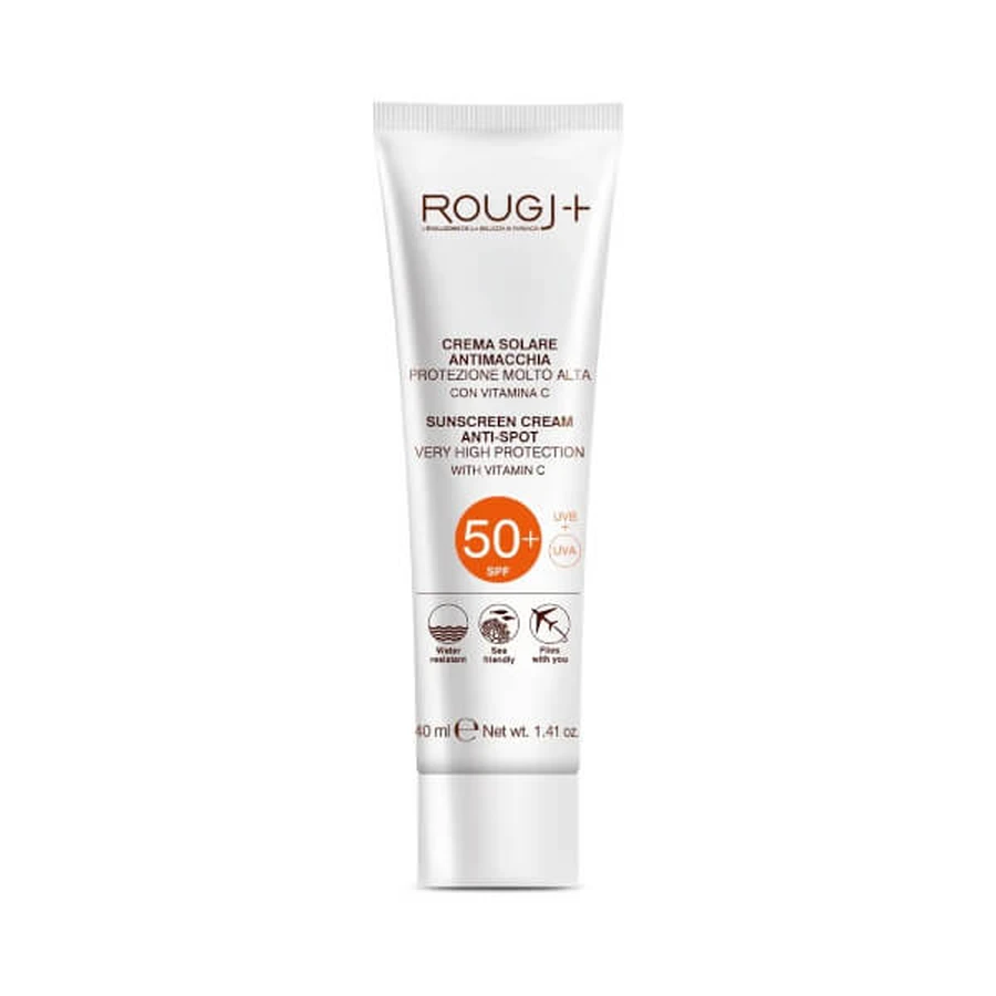 Crème solaire visage Rougj 50+ anti-taches.