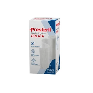 PRESTERIL Venda de gasa dobladillada 12/8 F.U. 7 cm x 5 m