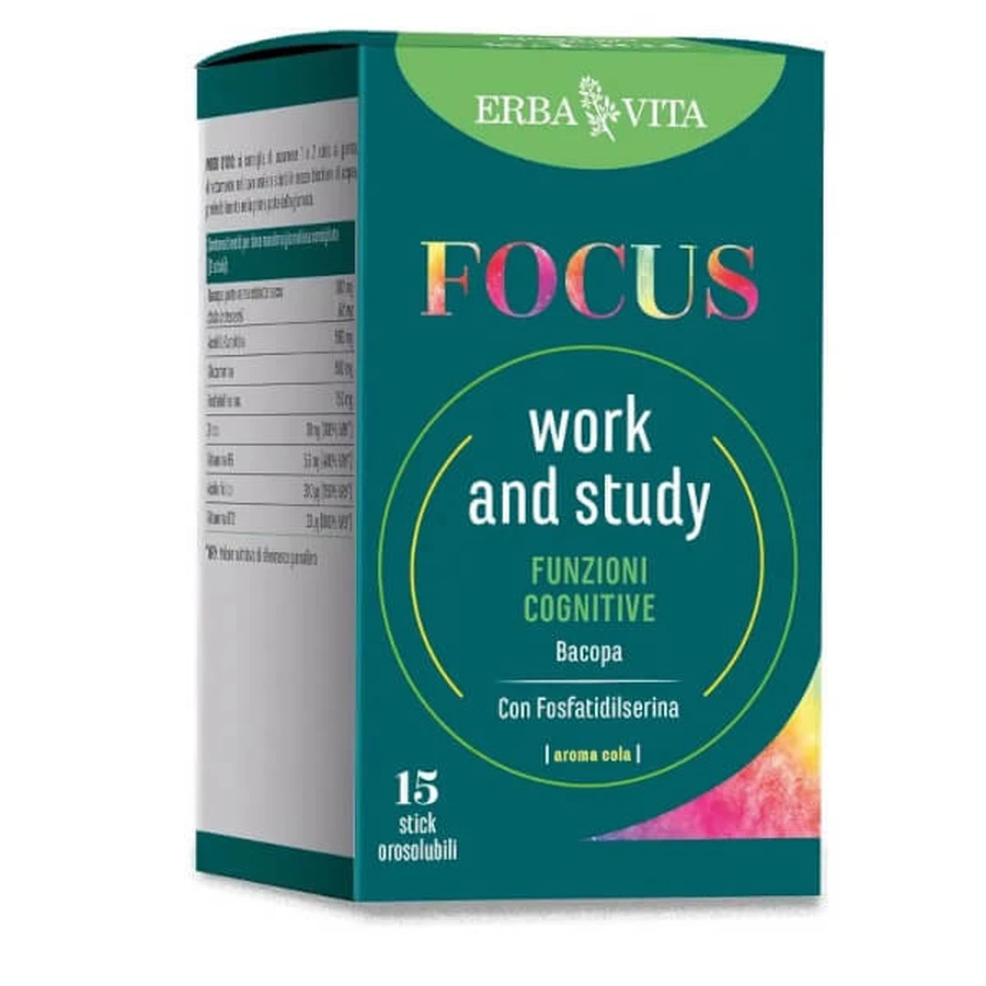 Focus Work And Study memory and concentration supplement 15 orosoluble sticks