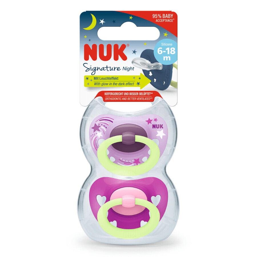 M2 Signature Night silicone soother, 2 pieces, 6-18 months, Nuk