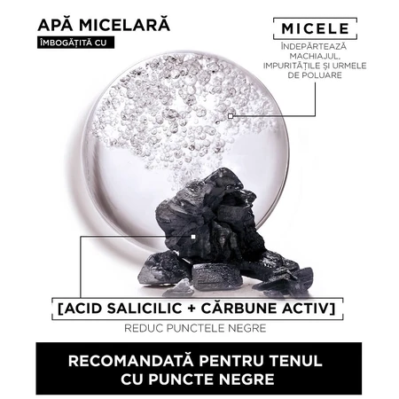Eau micellaire enrichie en acide salicylique et charbon actif Skin Naturals, 400 ml, Garnier