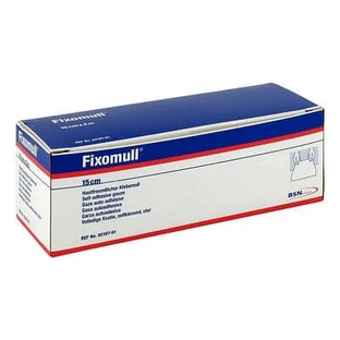 Hypoallergenic Self-Adhesive Bandage Fixing On Large Surface Fixomull. Viscose Gauze Backing White Color Polycarbonate Mass Without Resins And Natural Rubbers. 15x1000cm
