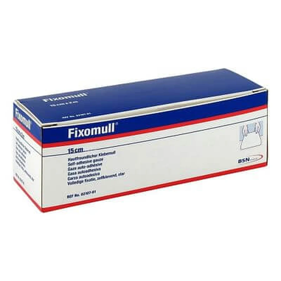 Hypoallergenic Self-Adhesive Bandage Fixing On Large Surface Fixomull. Viscose Gauze Backing White Color Polycarbonate Mass Without Resins And Natural Rubbers. 15x1000cm