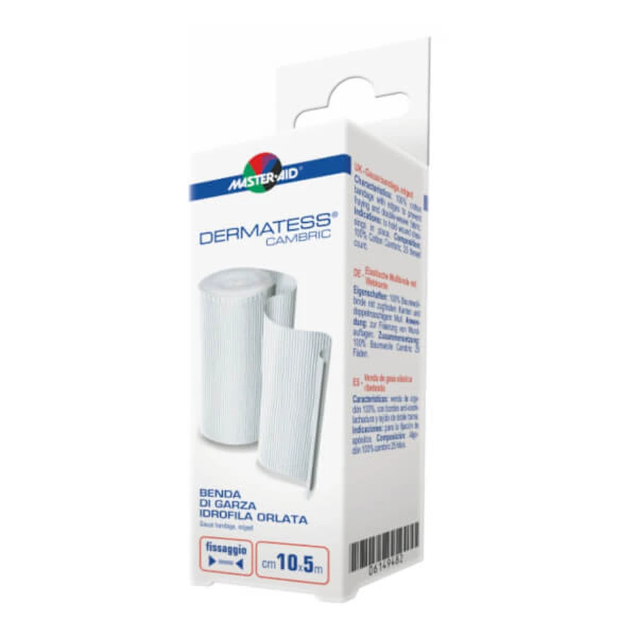 Master-Aid Dermatess hemmed gauze bandage 10cm x 5m cotton