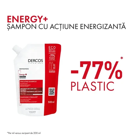 Vichy Dercos Energy+ Reserve champú ecológico con acción energizante, 500 ml
