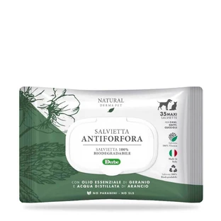 NATÜRLICHE DERMA PET WIPE "ANTI-SCHUPPEN" CF. (35 STÜCK) GERANIE ÄTHERISCHES ÖL & ORANGE DESTILLIERTES WASSER