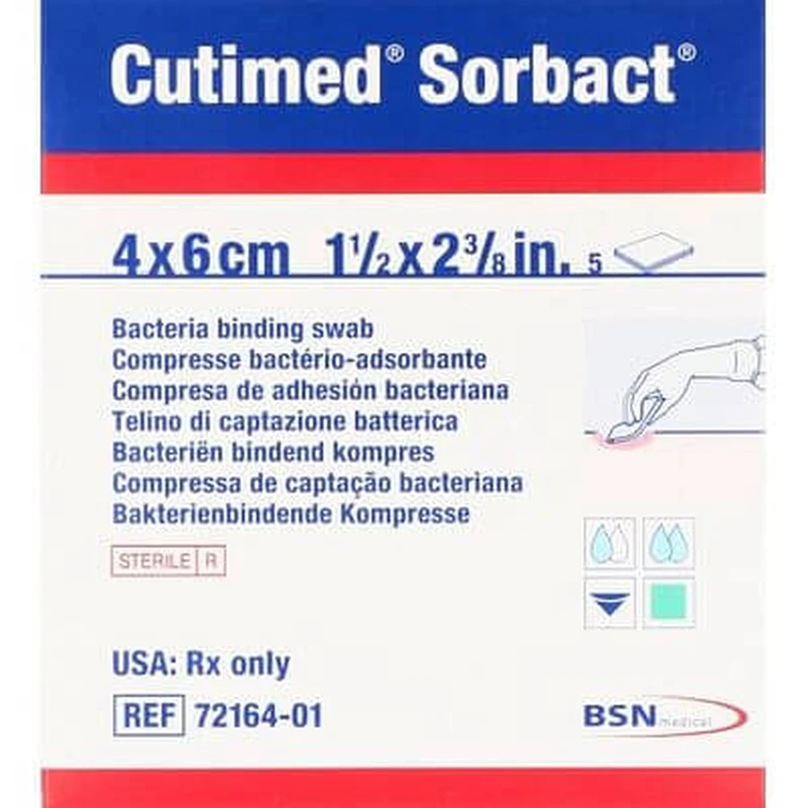 Cutimed Sorbact Absorbierende Gaze 4x6cm 5 Stück