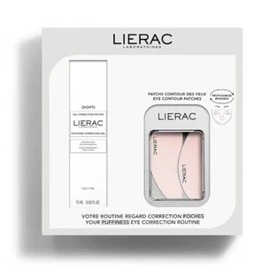 Lierac Diopti Box Set Korrektur Tränensäcke und dunkle Augenringe Gel 15 ml + kostenlose Pflaster
