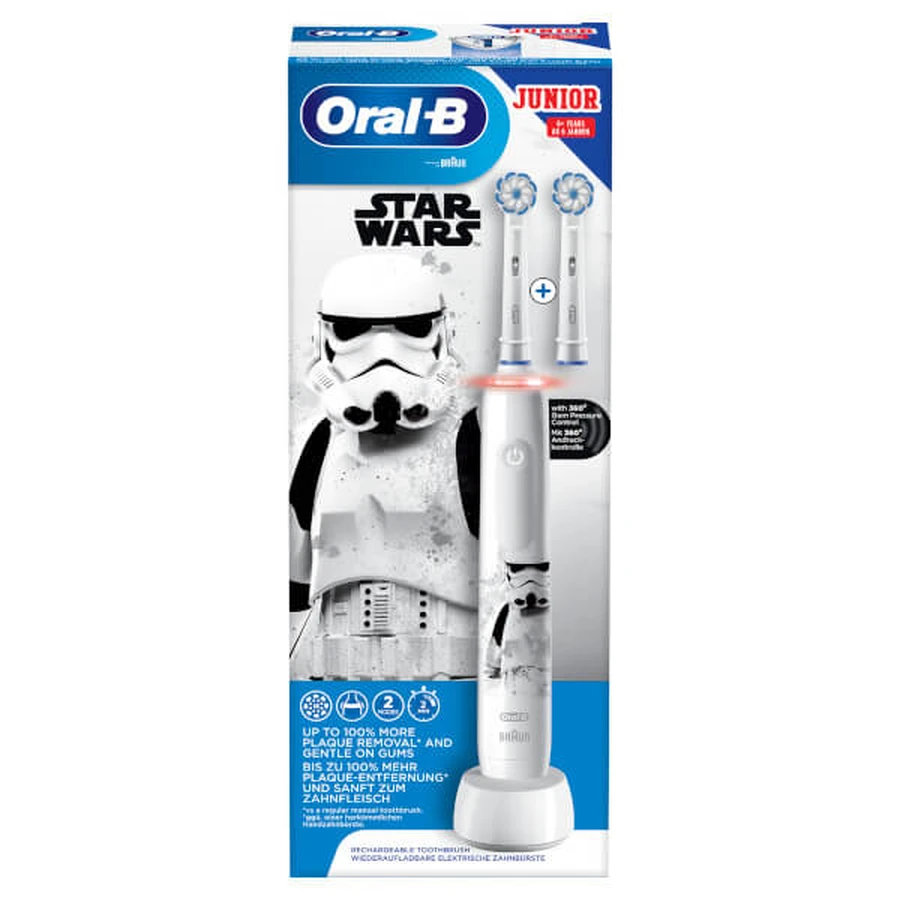 Oral-B Star Wars Junior Wiederaufladbare elektrische Zahnbürste +6 Jahre, 2 Bürstenköpfe, 1 Zahnbürste