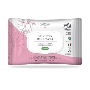 TOALLITA DERMA NATURAL PARA MASCOTAS "DELICADA" CF. (35 UDS) AGUA DESTILADA DE HAMAMELIS, ROSA Y MANZANILLA