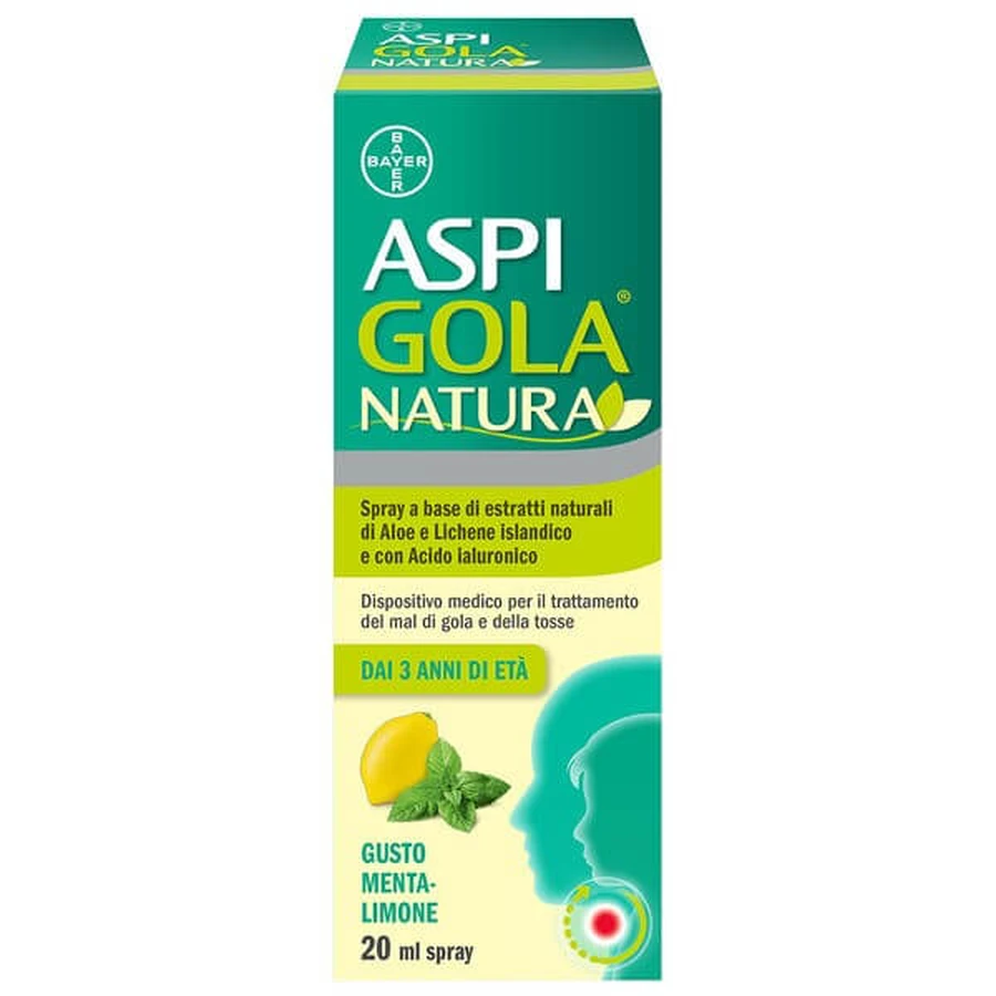 Aspi Throat Nature Spray mit natürlichen Extrakten für Husten und Halsschmerzen Minze und Zitrone Flasche 20ml