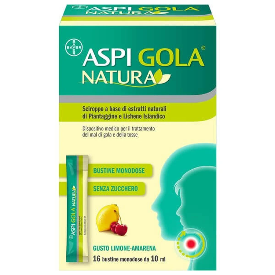 Aspi Throat Nature Syrup with Natural Extracts for Throatache and Cough Lemon Cherry 16 Sachets 10ml