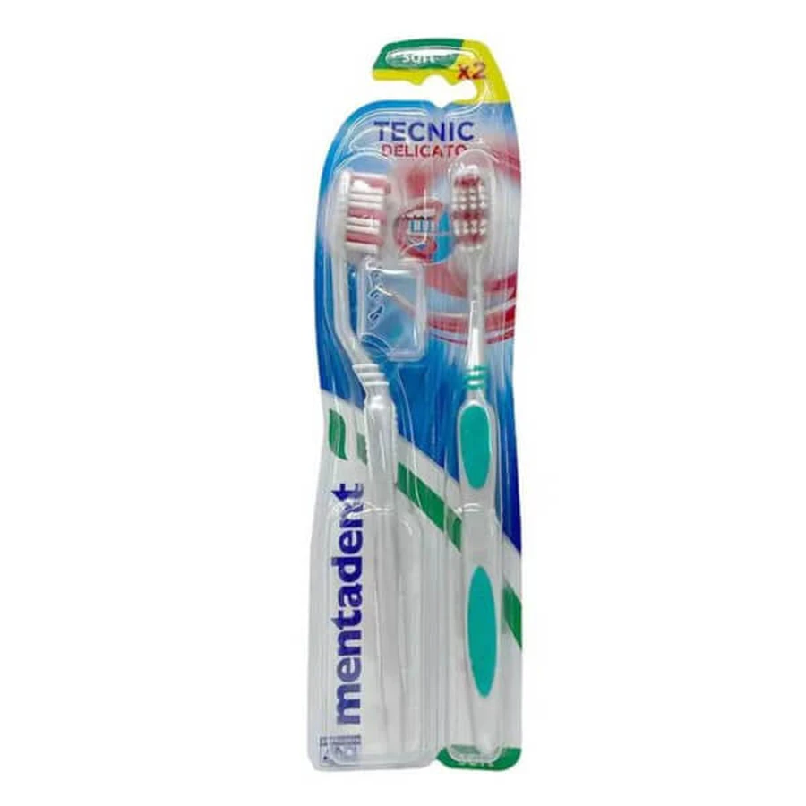 Mentadent Toothbrush Tecnic Clean Delicate Soft Bristles 2 Pieces