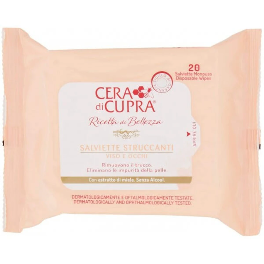 CERA DE CUPRA TOALLITAS DESMAQUILLANTES 25PCS.CON EXTRACTO DE MIEL