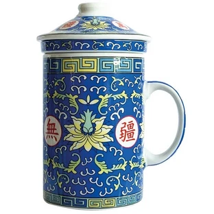 BLAUER LOTUS PORZELLAN TEEKANNE