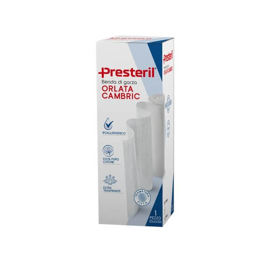 PRESTERIL Cambric hemmed gauze bandage 12/13 .F.U. 10cm x5m