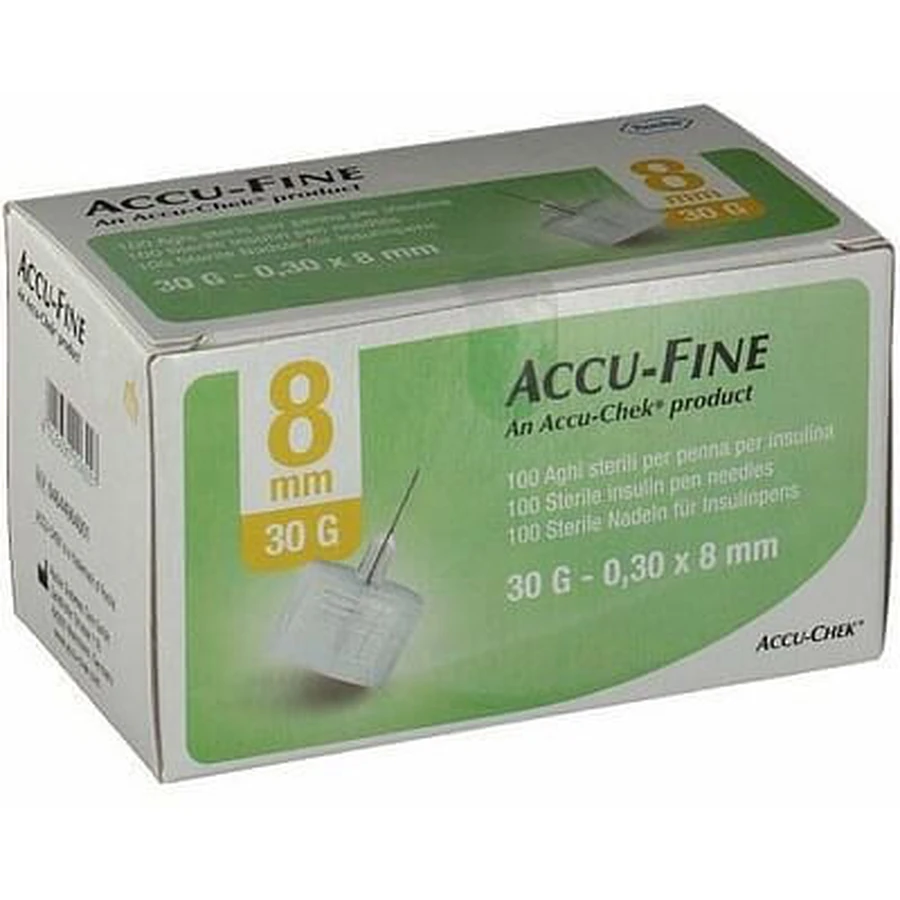 Accu Fine Insulin Pen Needle Accu Chek Gauge 30 X 8mm 100 Pieces