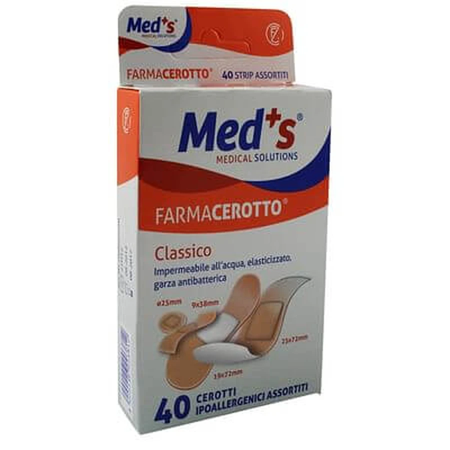 Meds Strips Polyurethane Plaster Hypoallergenic Classic Assorted 40 Pieces