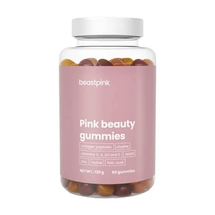 BeastPink Pink Beauty Gummies, bonbons à la gelée, saveur pamplemousse-papaye-cerise, 60 pcs.