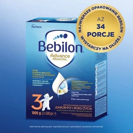 Set of 2x Bebilon Advance Pronutra 3 Junior, milk-based formula after age 1, powder, 1000 g