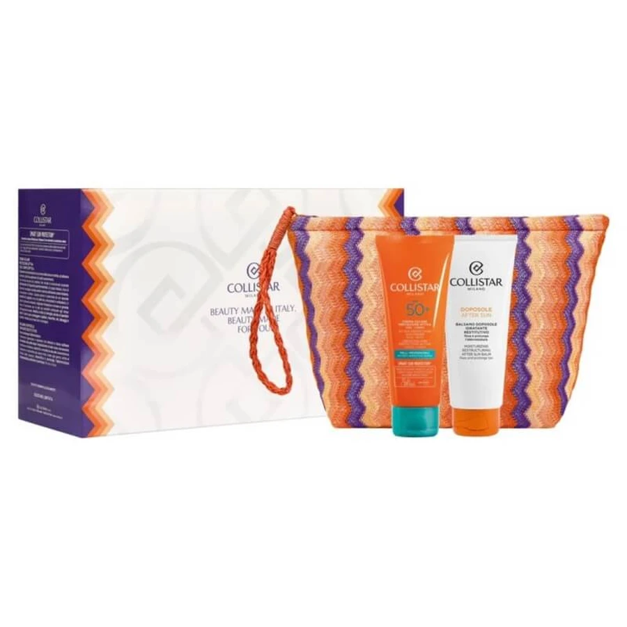 Collistar solar box set - crème solaire protectrice spf 50 + 100 ml + baume après-soleil 100 ml +pochette
