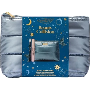 Pure organic beauty collision - máscara de pestañas voluminizadora orgánica double dream + lápiz de ojos orgánico no. 01 negro + bolso de mano