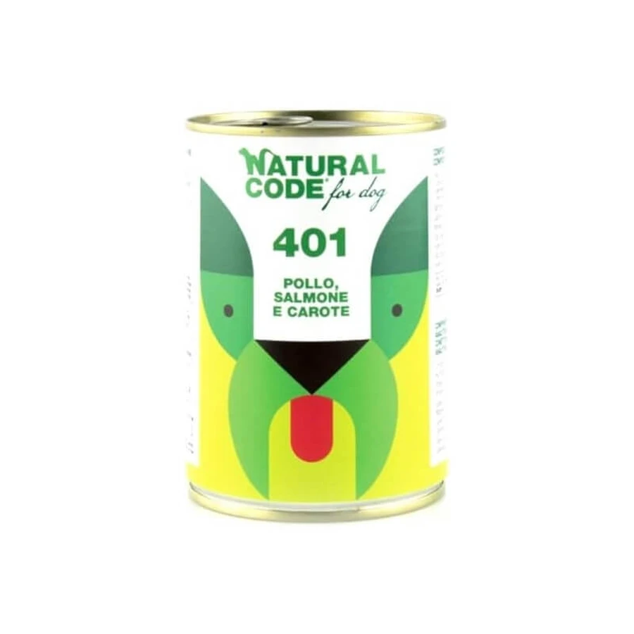 Natural Code 401 Huhn, Lachs und Karotten - Alleinfuttermittel für ausgewachsene Hunde 400 gr.
