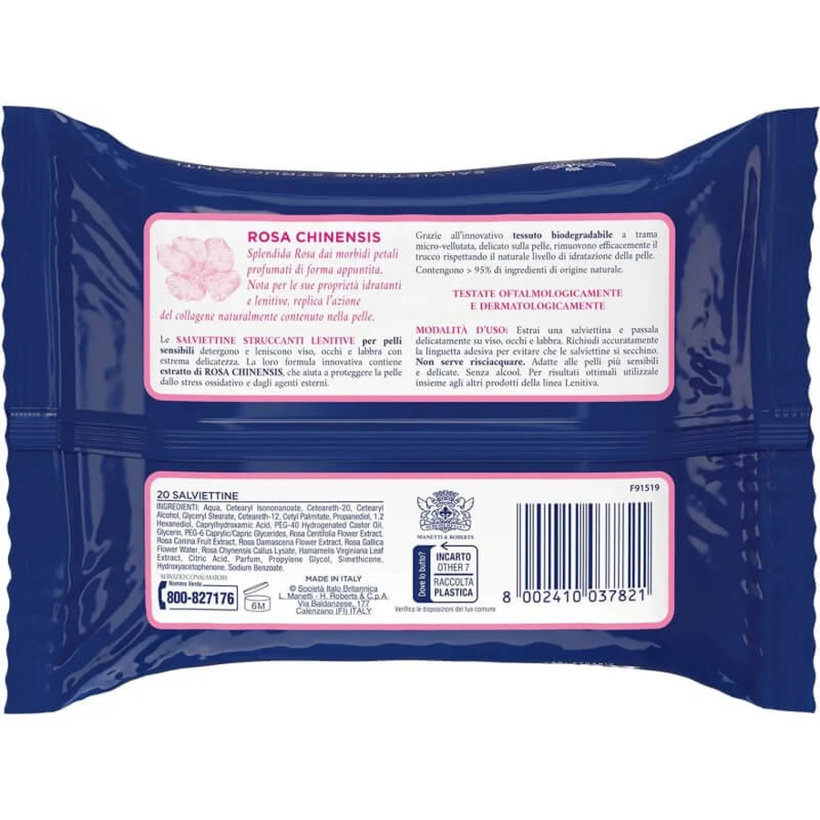 Agua de rosas 20 toallitas desmaquillantes calmantes
