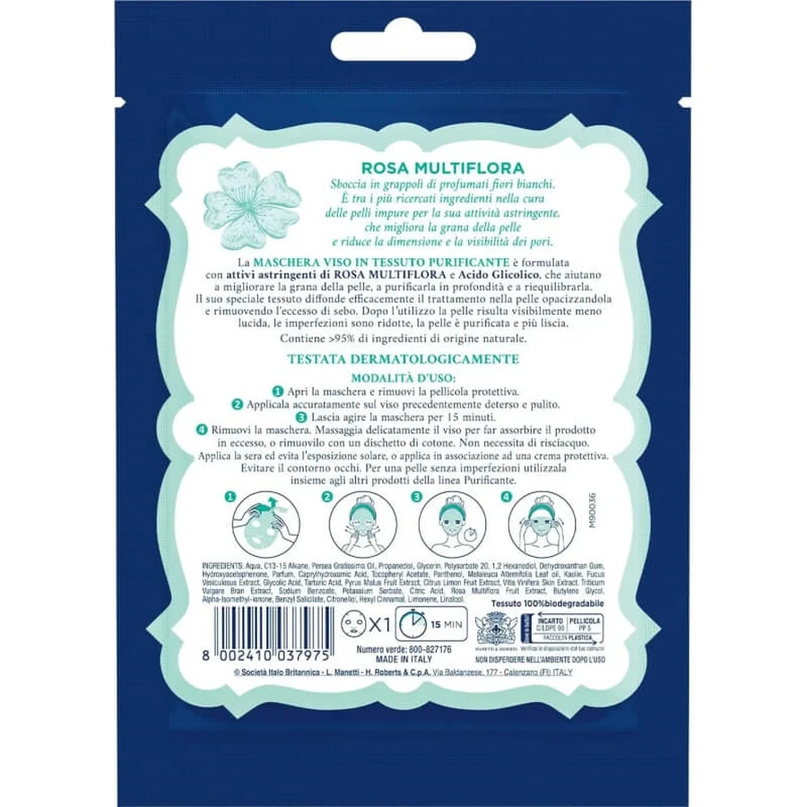 Agua de rosas purificante - Mascarilla facial antiimperfecciones matificante de tela
