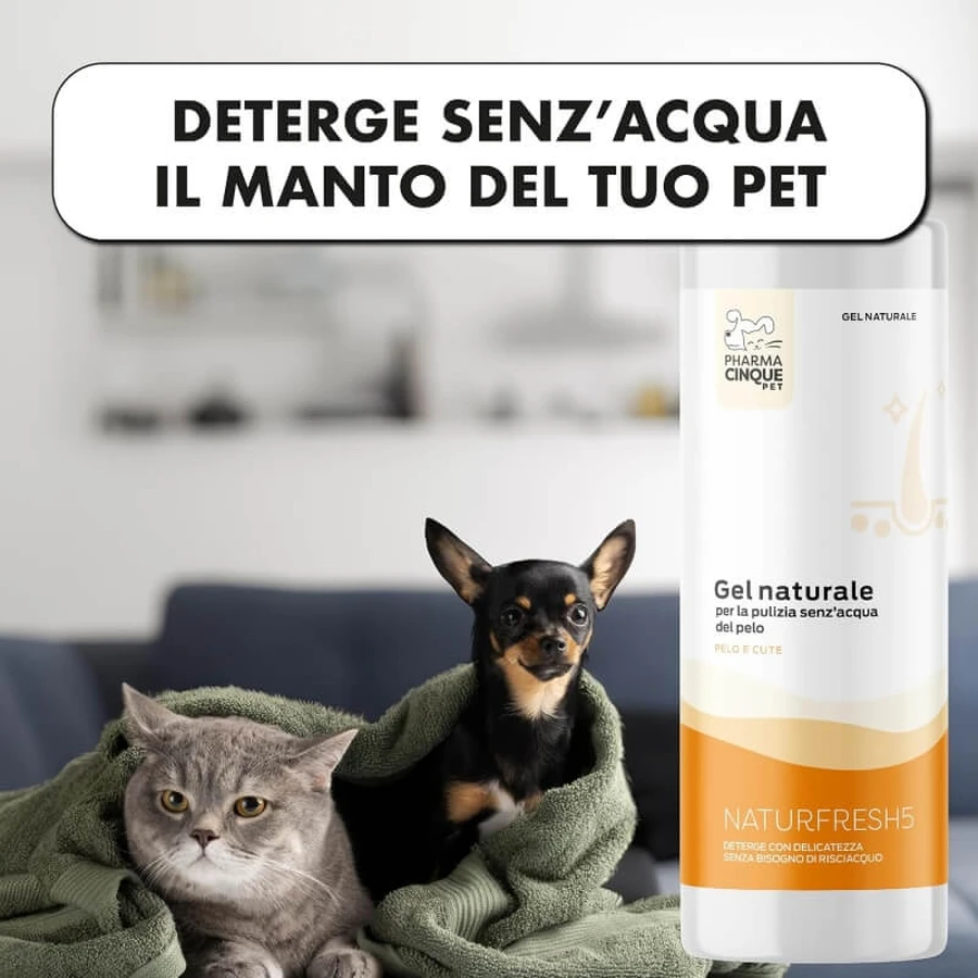 Pharma5pet Naturfresh5 - gel natural para la limpieza sin agua del pelo de perros y gatos 200 ml