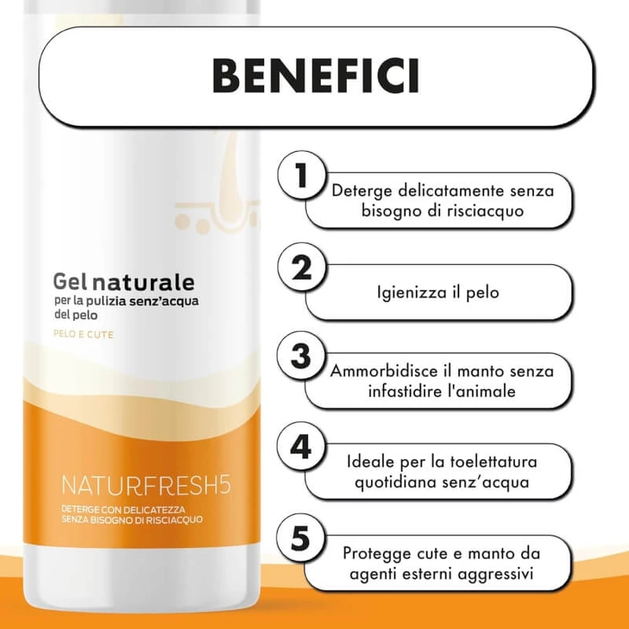 Pharma5pet Naturfresh5 - gel natural para la limpieza sin agua del pelo de perros y gatos 200 ml