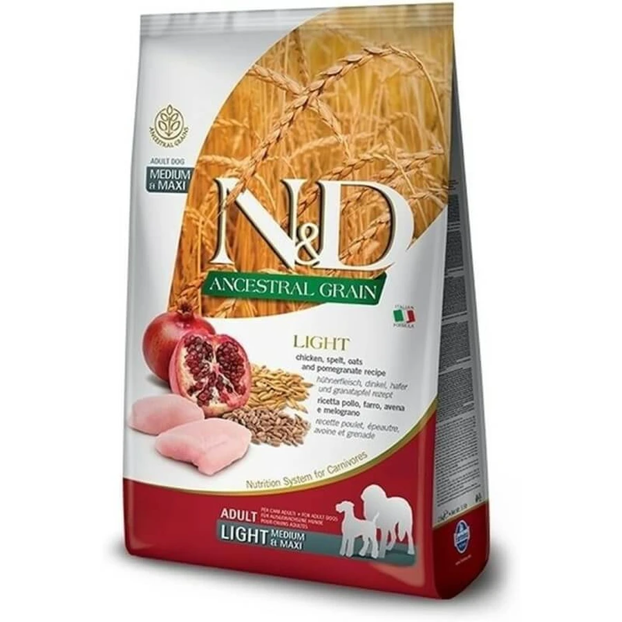 Farmina N&amp;d ancestral grain adult light medium/maxi pollo y granada - pienso ligero para perros adultos medianos y grandes 12kg
