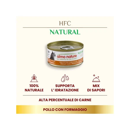 Almo nature Hfc natural kip en kaas - natvoer voor volwassen katten 70 gr.