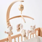 Nattou Flo, oli &amp; ernest - carusel muzical din lemn cu animale de pluș rotative - bej 50 cm