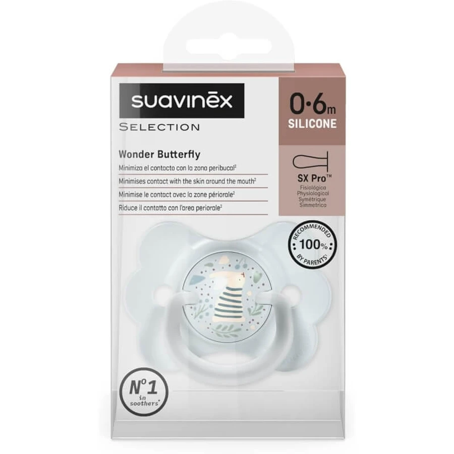 Suavinex wonder butterfly - chupete de silicona sx pro 0-6 meses - azul claro