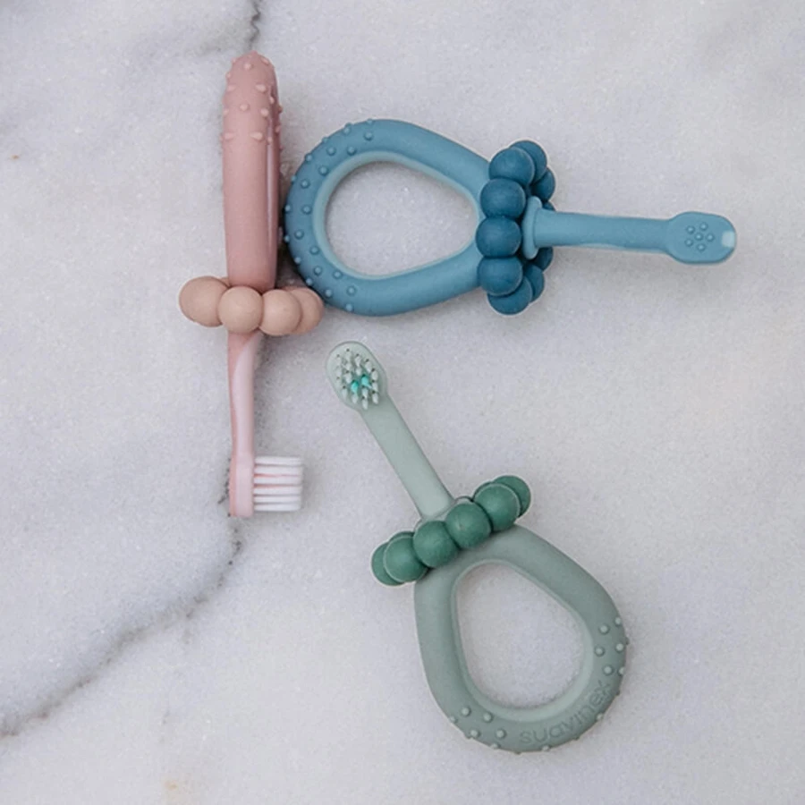 Suavinex - eerste tandenborstel voor baby's 0-2 jaar saliegroene kleur